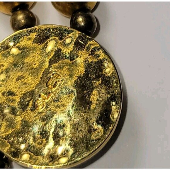 VTG LCI  Liz Claiborne 1980s Necklace Matte Gold Toned Beaded W/ Center Cabachon - Picture 7 of 9
